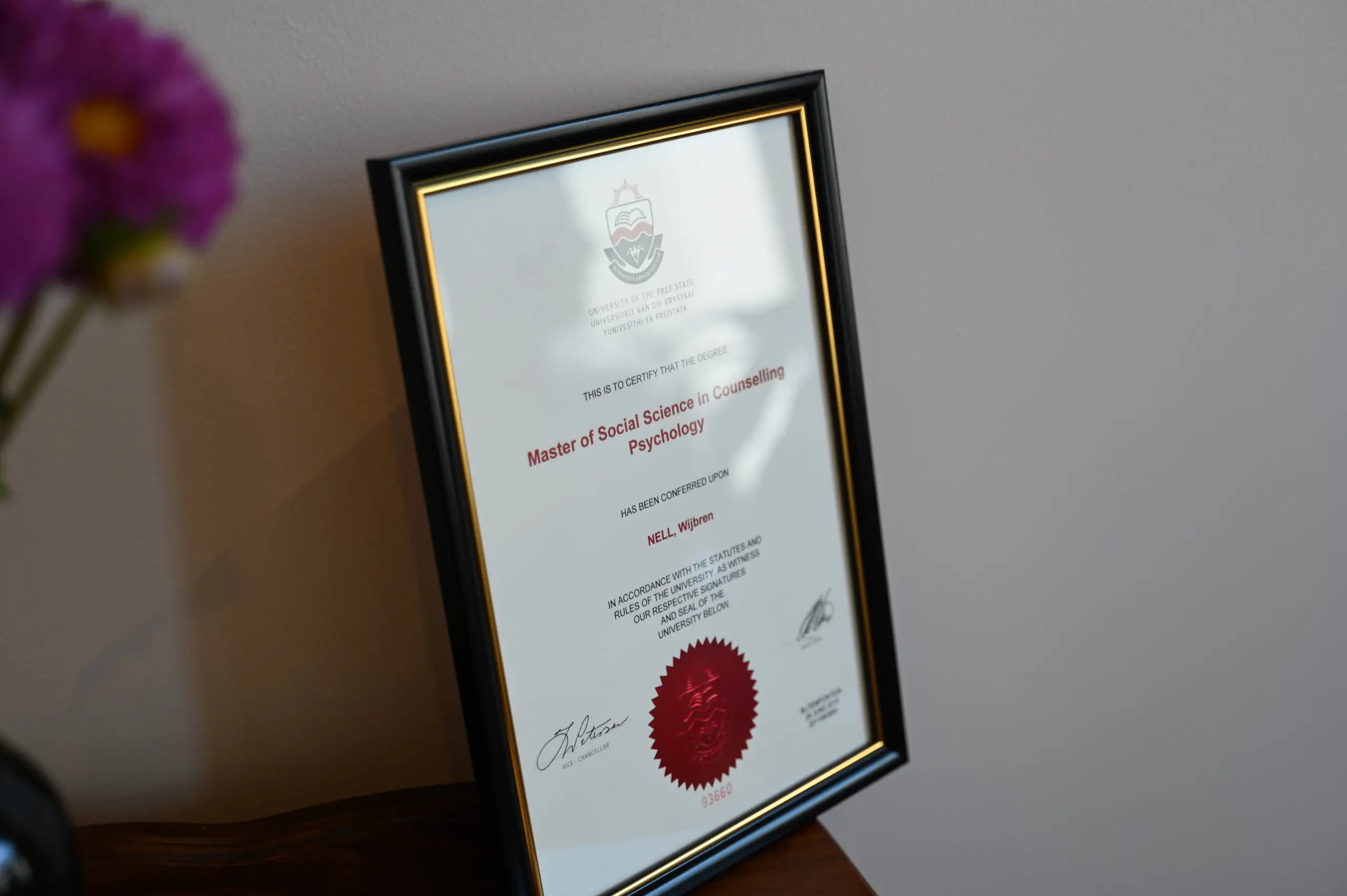 Clinical office with mid-century furniture and warm lighting